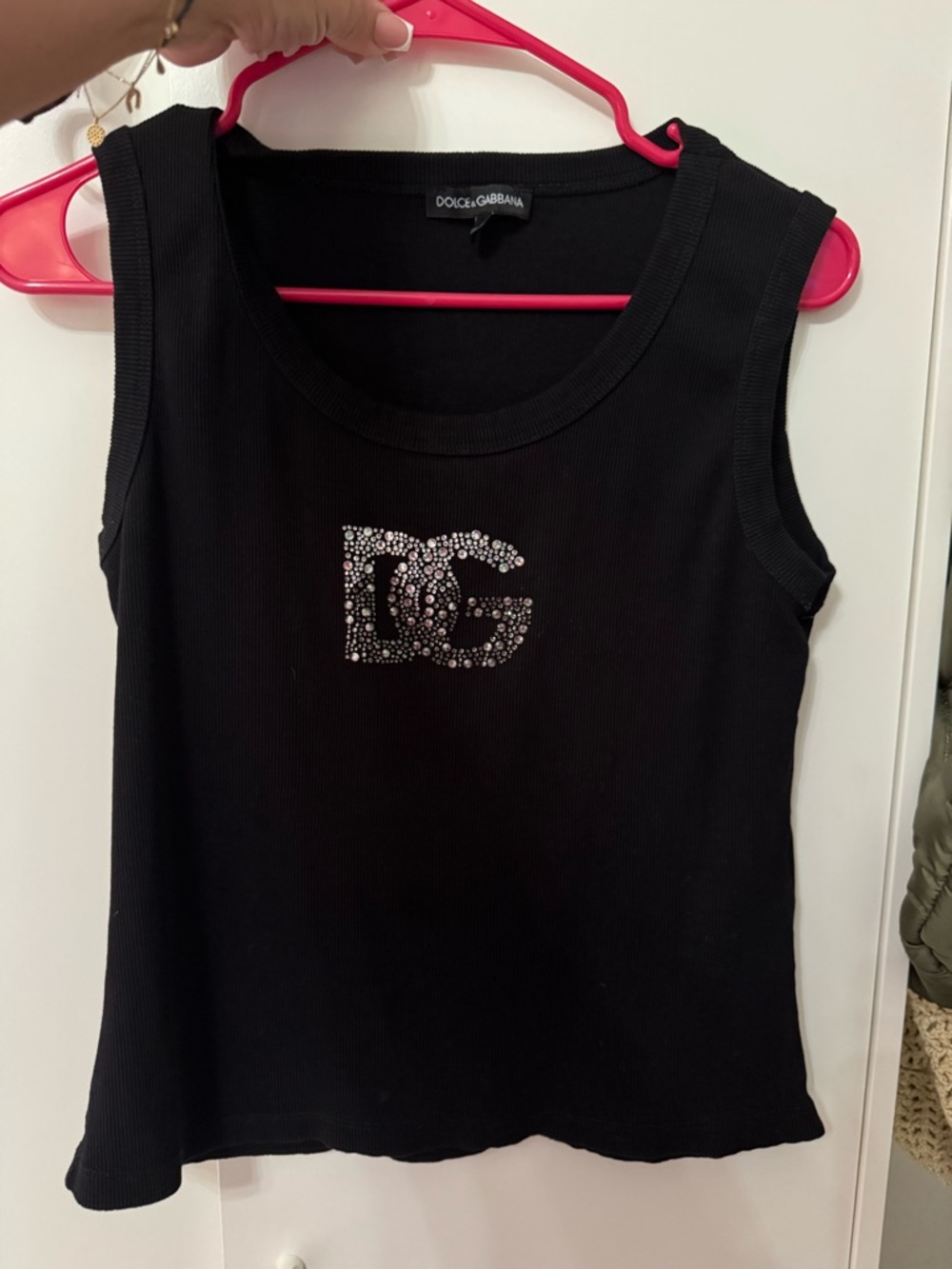 Dolce & Gabbana Black Tank with Crystal DG Logo